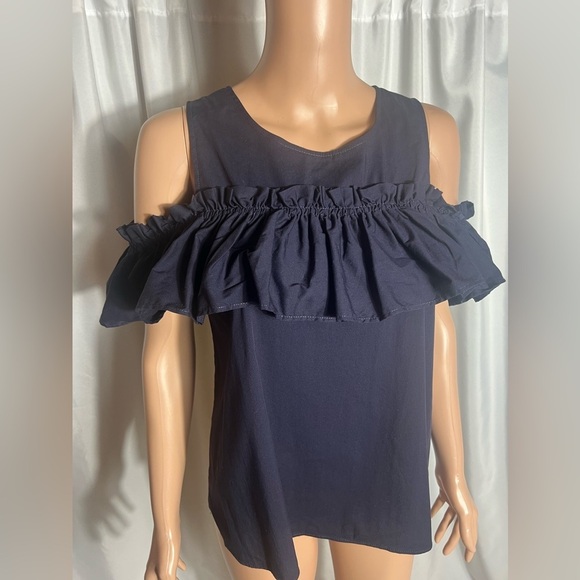 Copper Key Women’s Size S Navy Ruffle Off/Cold-Shoulder Top Flowy Versatile - Picture 2 of 8